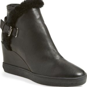 Aquatalia Cameron Faux Fur Trim Wedge Bootie 12